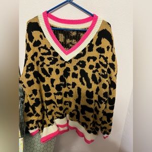 Glitzy Girls XXL leopard print V neck sweater